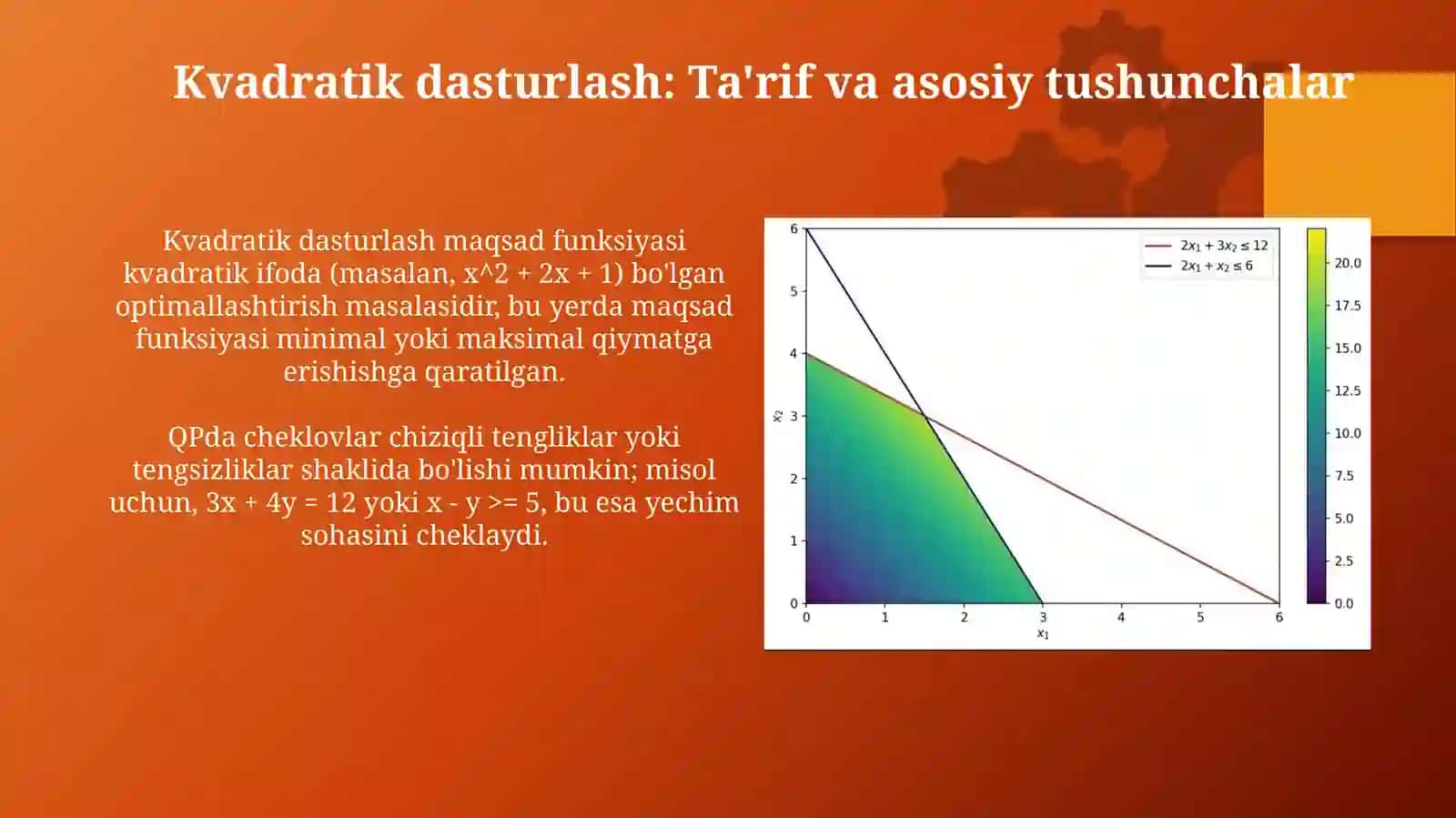 Kvadratik programmalashtirish va uniyechish usullari. Gradiyent usuli 3