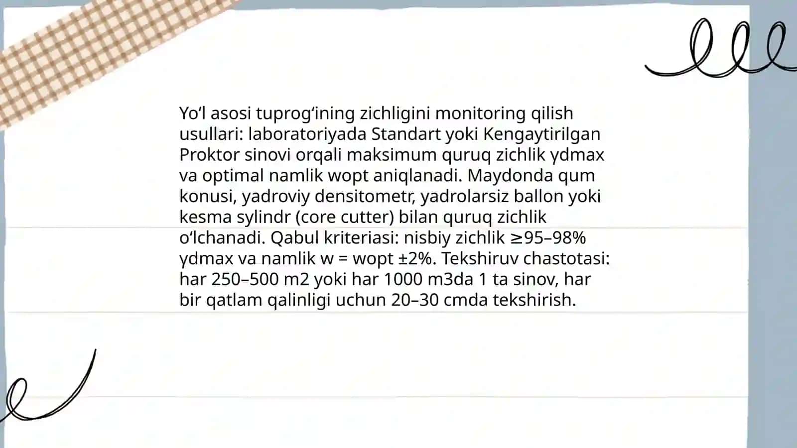 Yoʻl asoslari va qoplamalarni qurishda sifat ko'rsatkichlarini monitoring qilish 3
