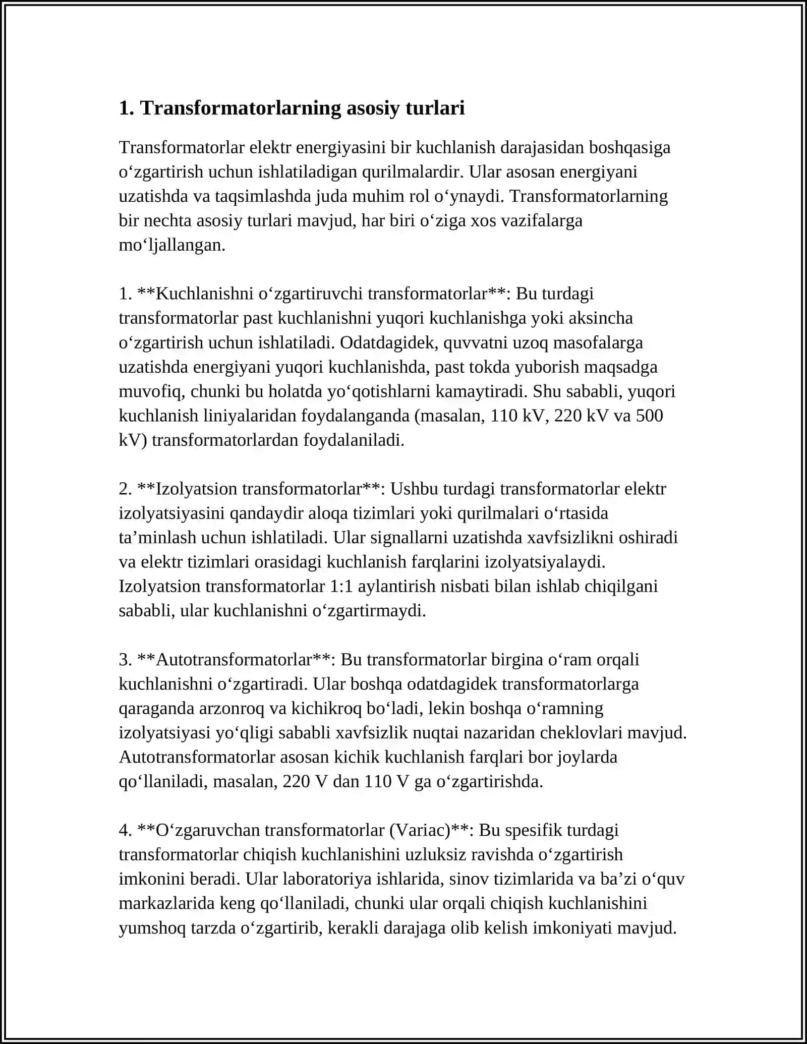 KUCH TRANSFORMATORLARI TANLASH 3