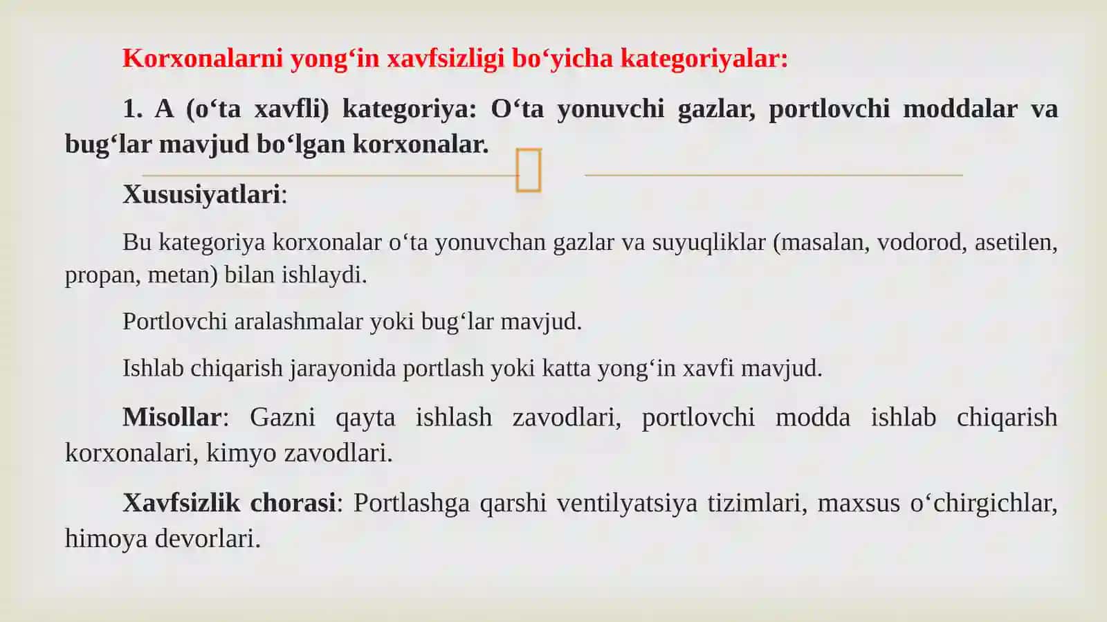 Korxonalarning yong‘in xavfsizligi bo‘yicha kategoriyalari 3