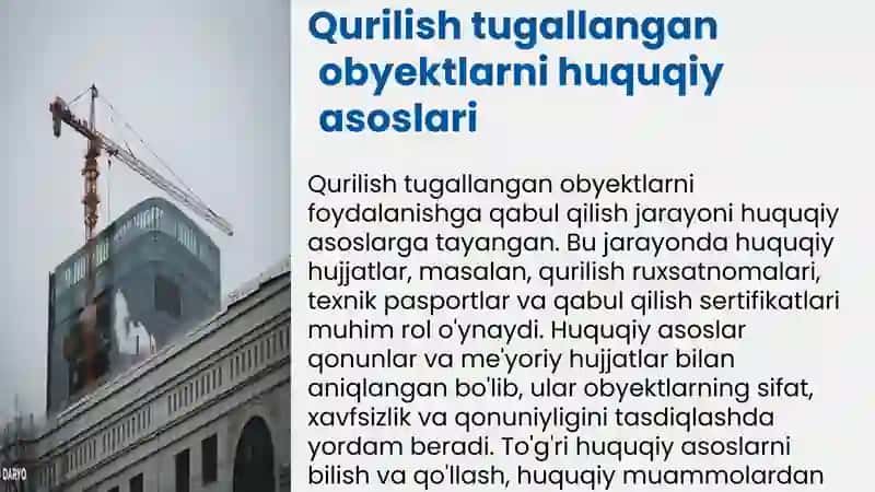 Qurilish tugallangan obyektlarni foydalanishga qabul qilish 3