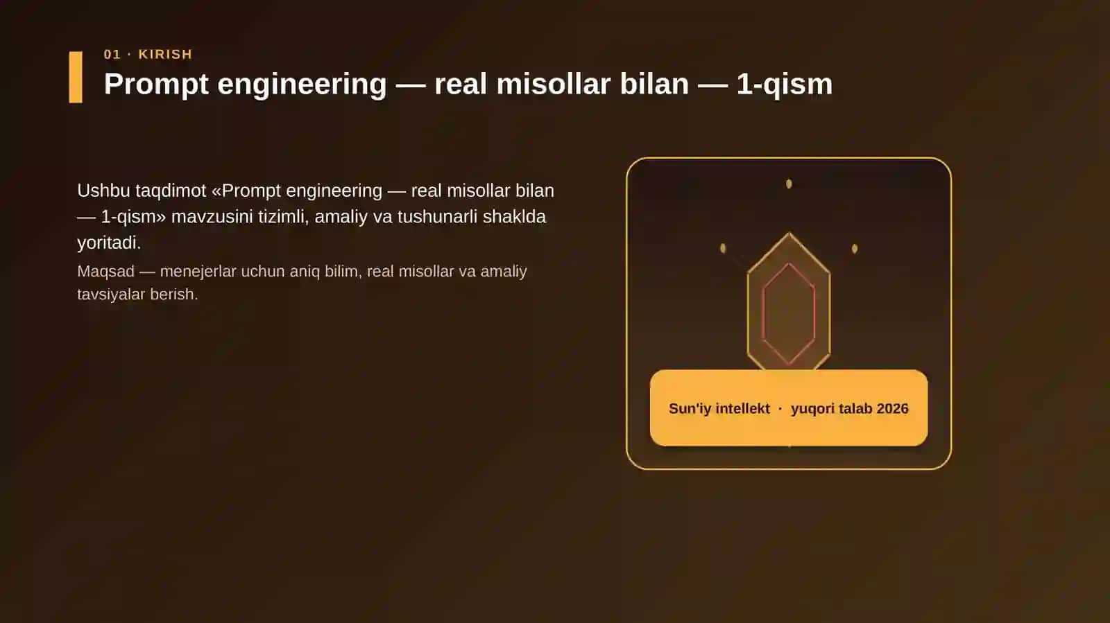 Prompt engineering — real misollar bilan — 1-qism 3