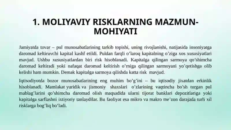 Moliyaviy risklarning tavsifiva tasnifi 3