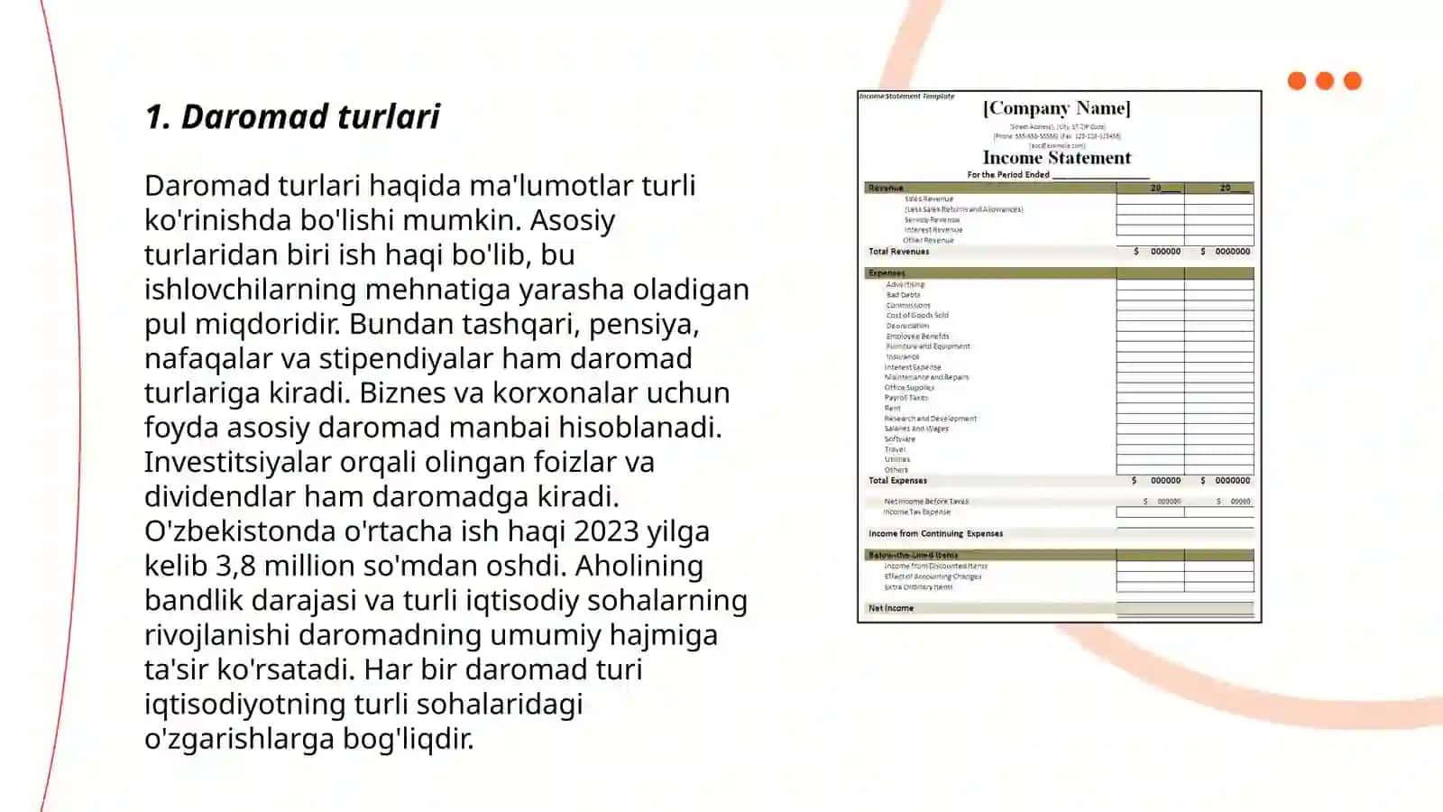 Daromad turlari 3