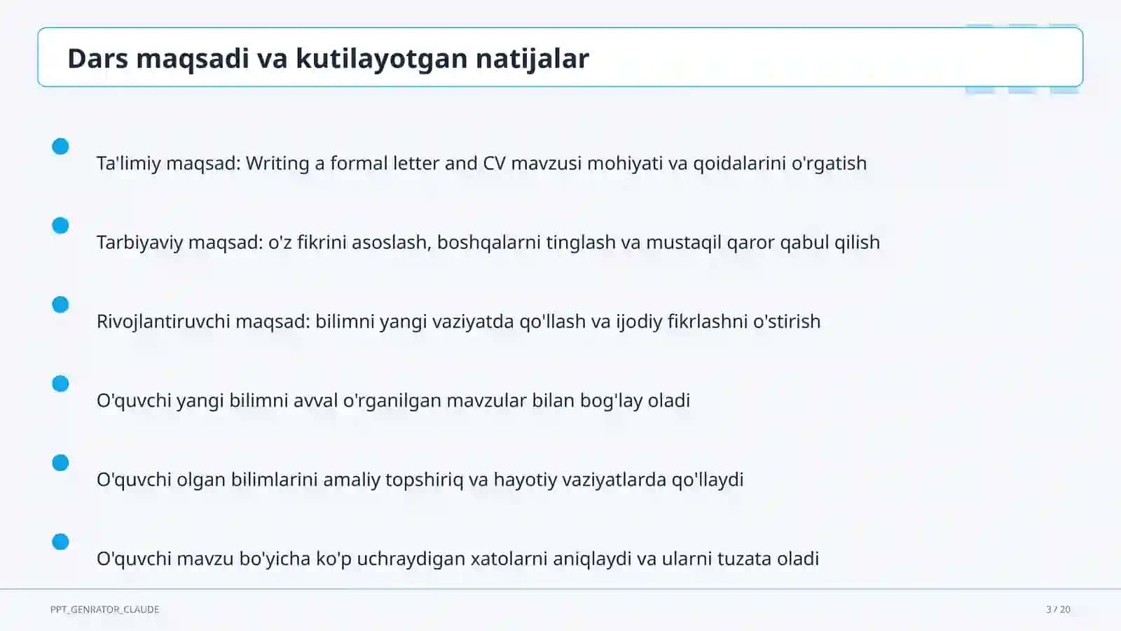 Writing a formal letter and CV (10-sinf) 3