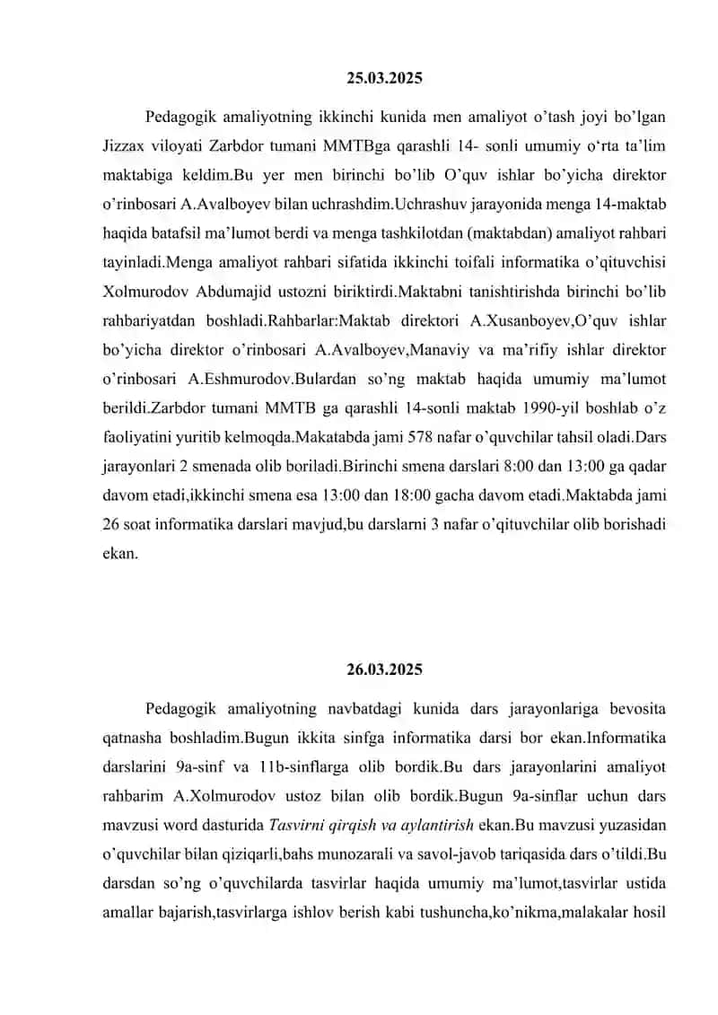 Malakaviy amaliyot hisoboti 3