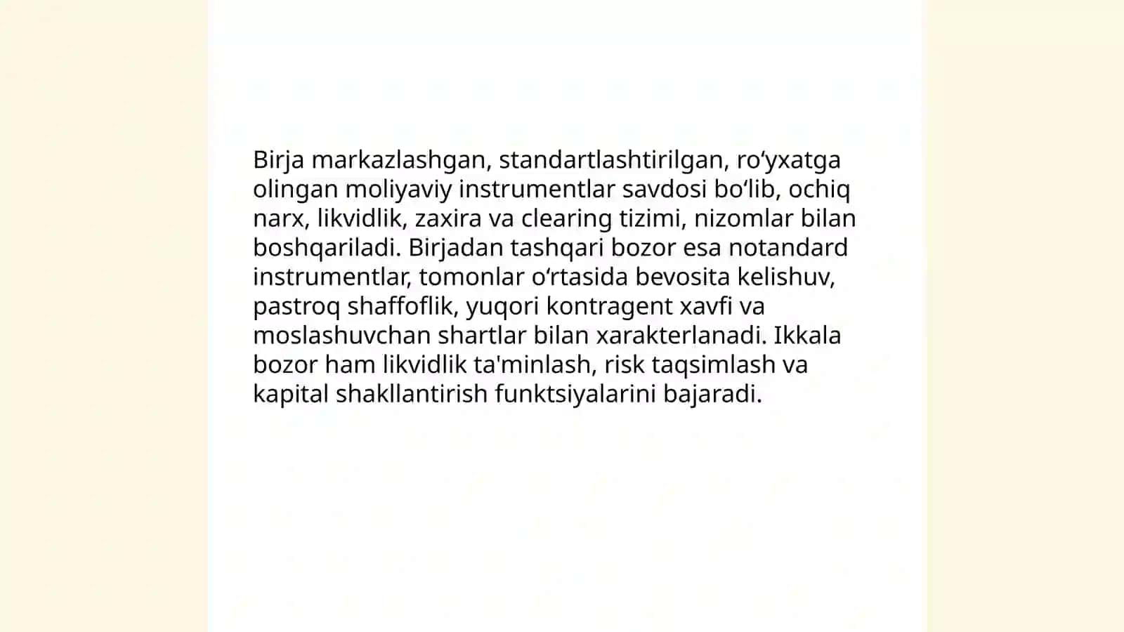 Birja va birjadan tashqari bozor 3