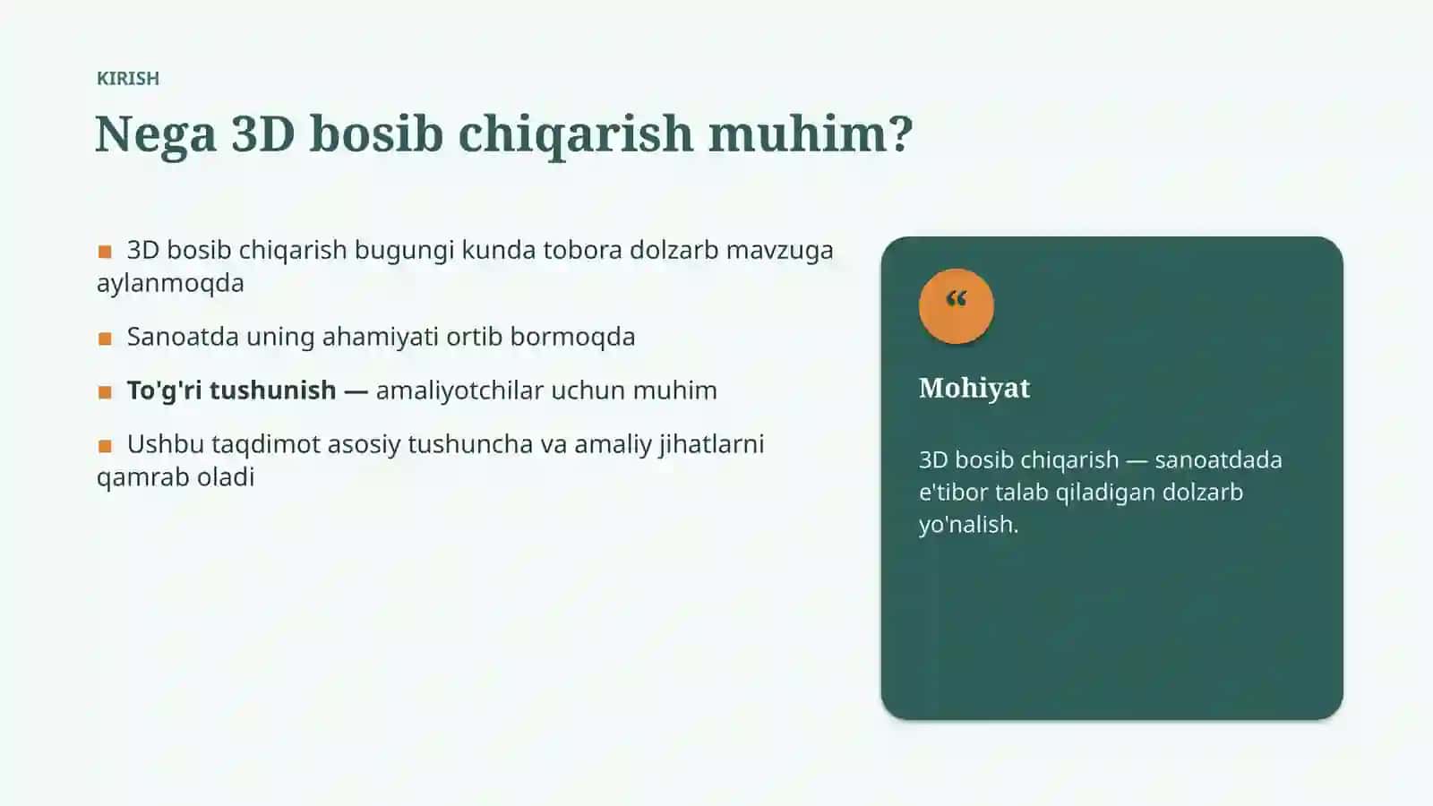 3D bosib chiqarish 3