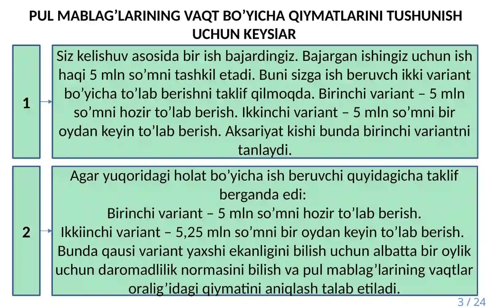 Pul mablag’larining vaqt bo‘yicha qiymati kontseptsiyasi 3