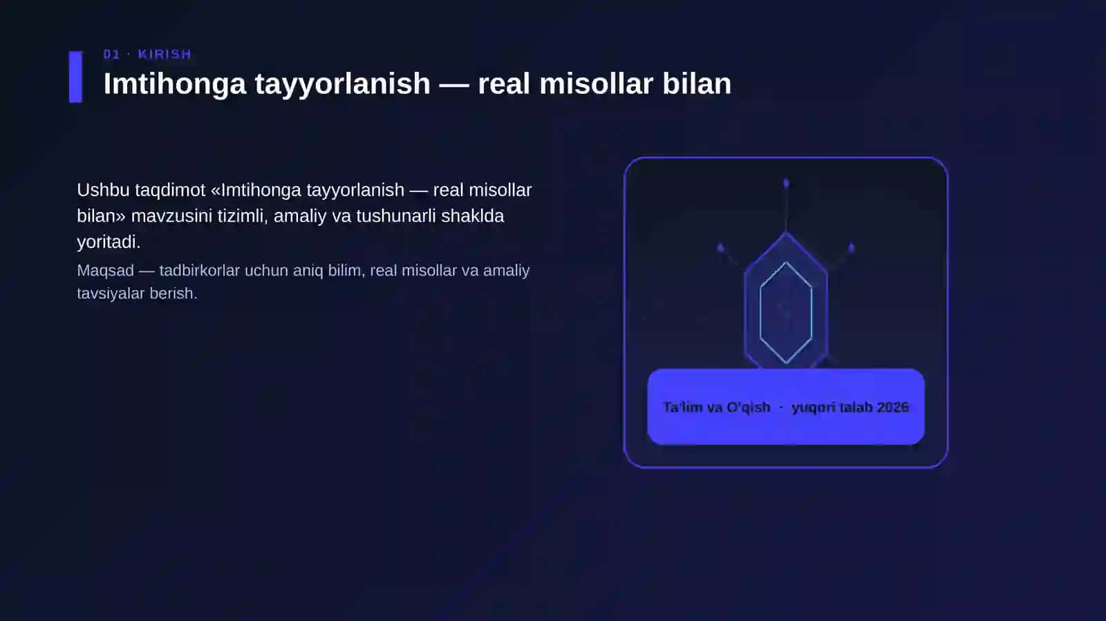 Imtihonga tayyorlanish — real misollar bilan 3