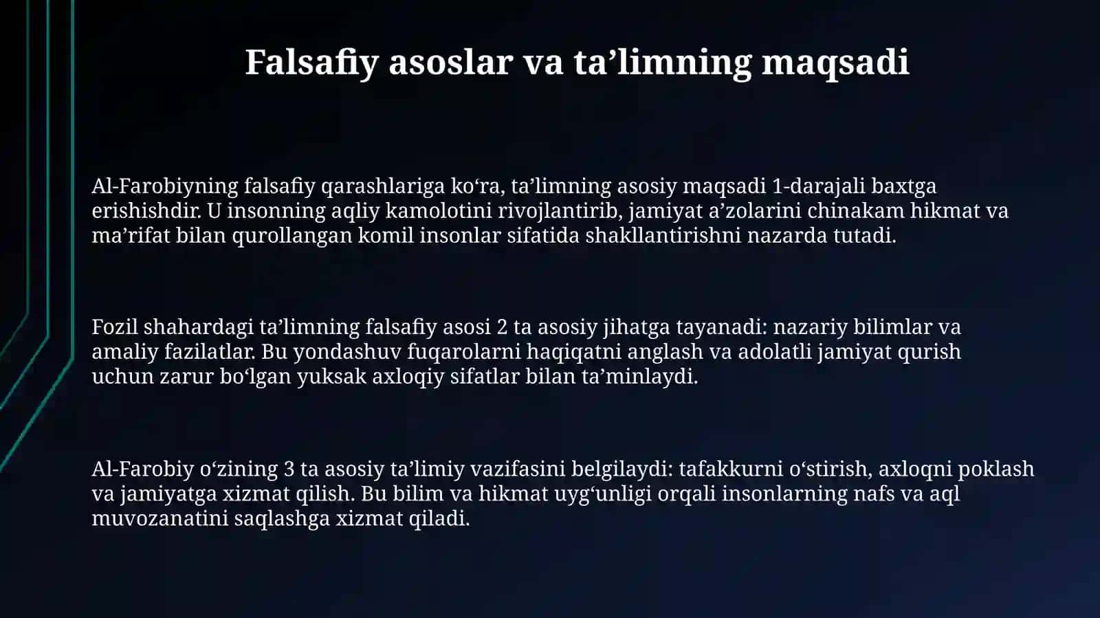 Abu Nasr Farobiyning "Fozil odamlar shahri" asarida ta'lim-tarbiya masalalari 3