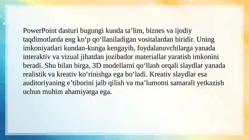 PowerPointda 3D modellar bilan ishlash. Creative slaydlar 3