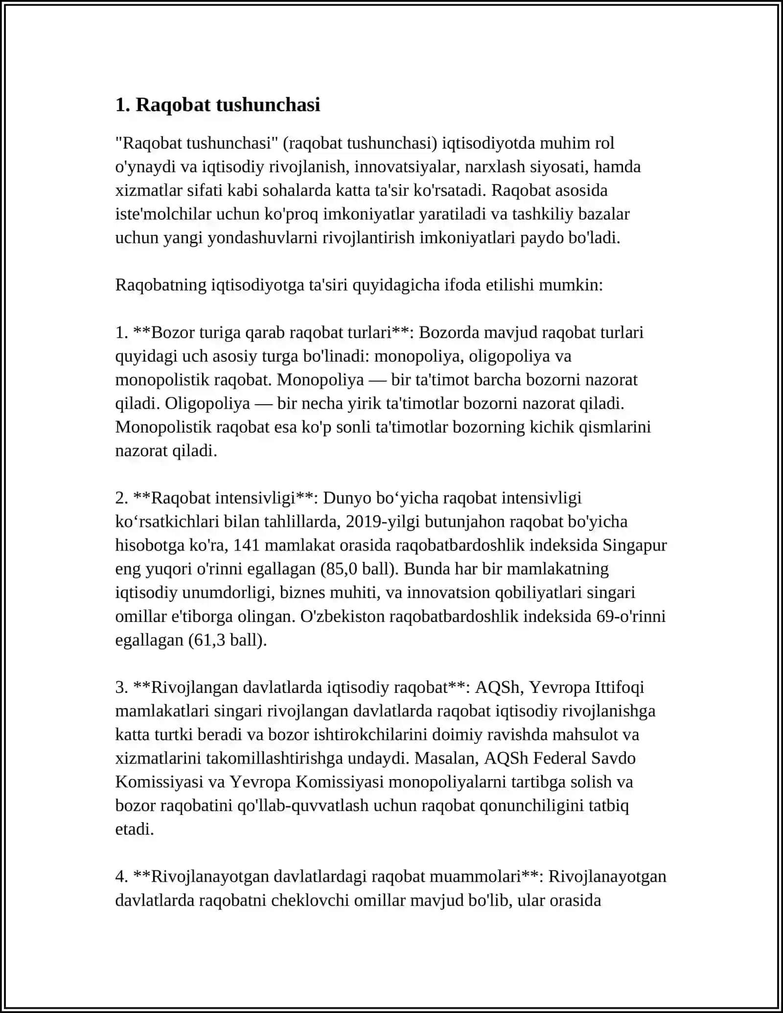 MUSTAQIL ISH Mavzu: RAQOBAT VA MONOPOLIYA 3