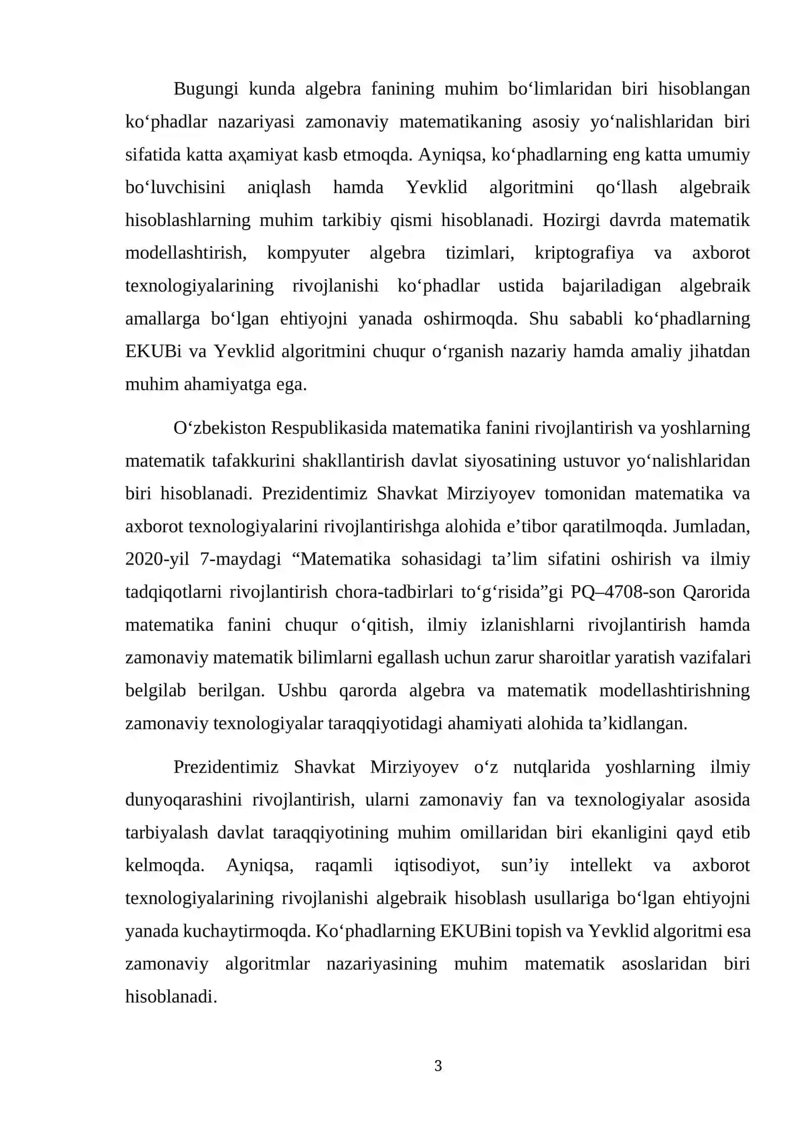 Ko'phadlarning EKUBI va Yevklid algoritmi 3