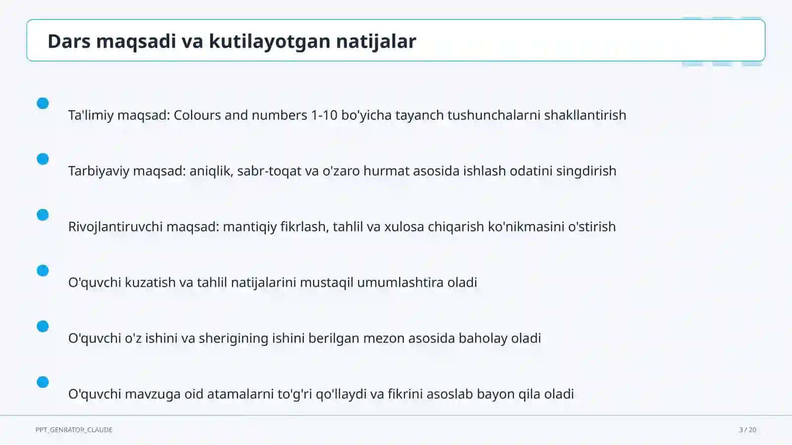 Colours and numbers 1-10 (1-sinf) 3