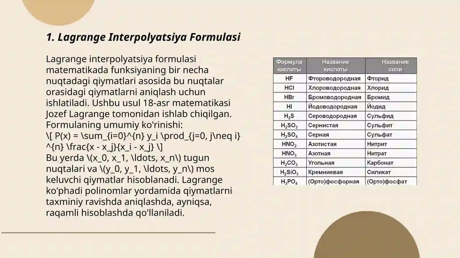 Lagrange Interpolyatsiya Formulasi 3