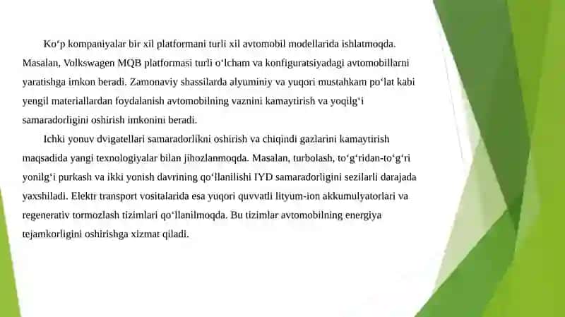 Zаmоnаviy аvtоmоbillаr kоnstruksiyasini tаhlil qilish va  rivojlantirish yo’nalishlari 3