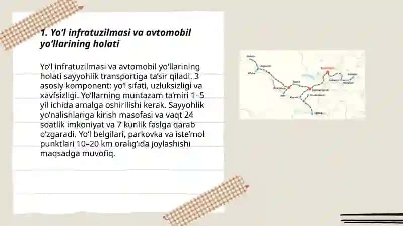Yo‘l infratuzilmasi va avtomobil yo‘llarining holati 3