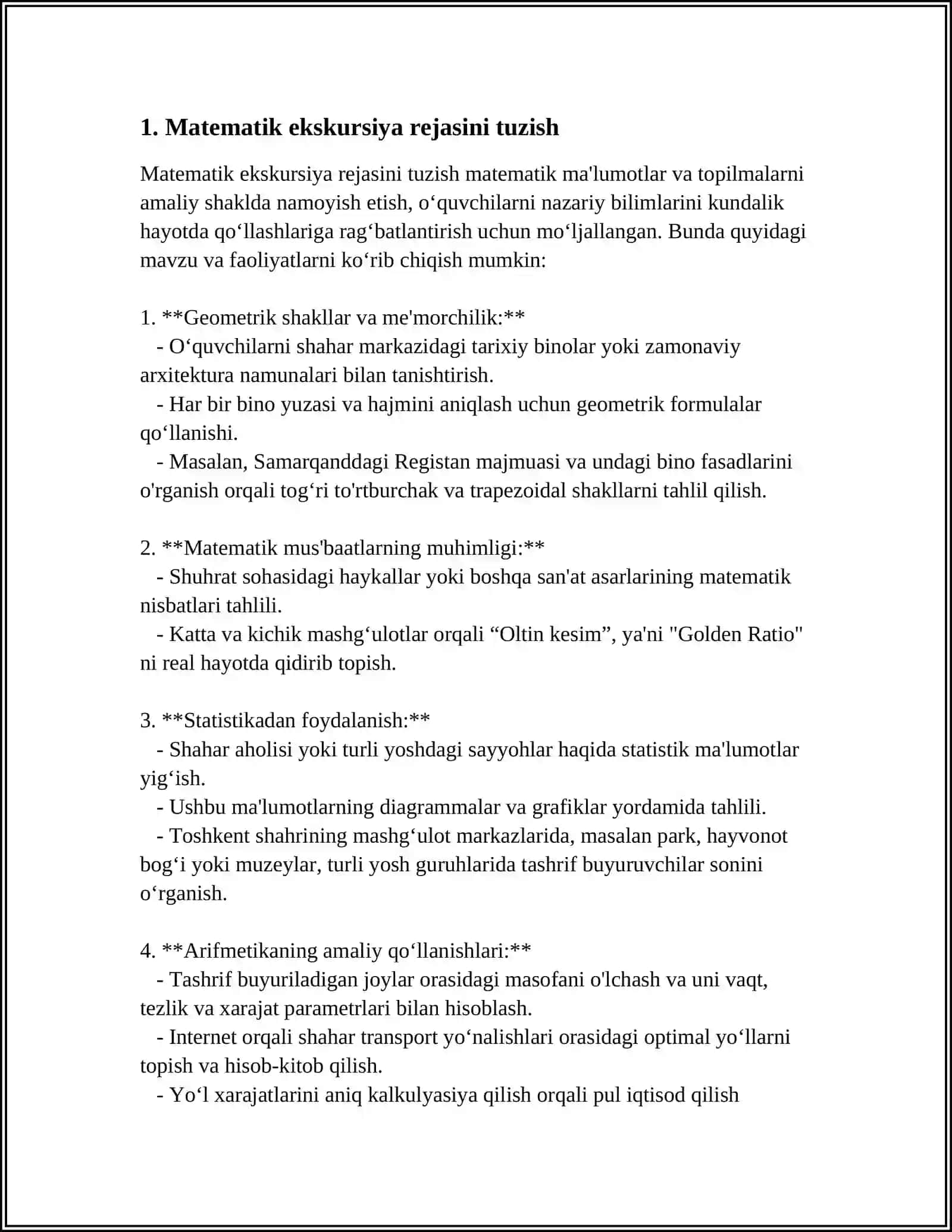 MATEMATIKADAN EKSKURSIYALAR, ERTALIKLAR, O‘YINLARNI TAYYORLASH VA O'TKAZISH METODIKASI (3-4-SINF MISOLIDA) 3