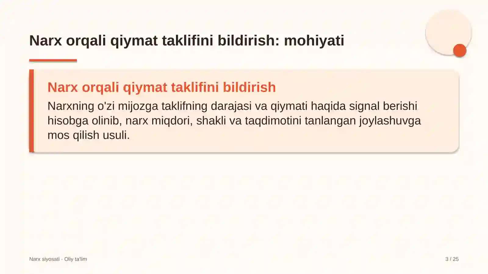 Narx siyosati · Oliy ta'lim 3