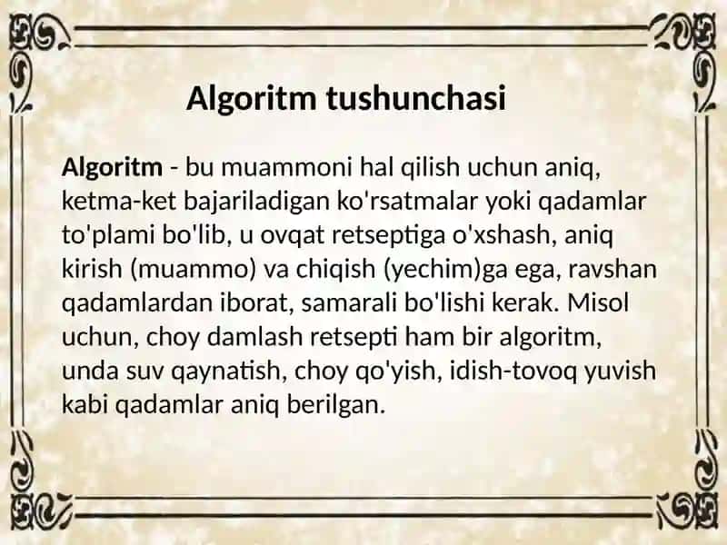 Algoritm tushunchasi va misollari 3