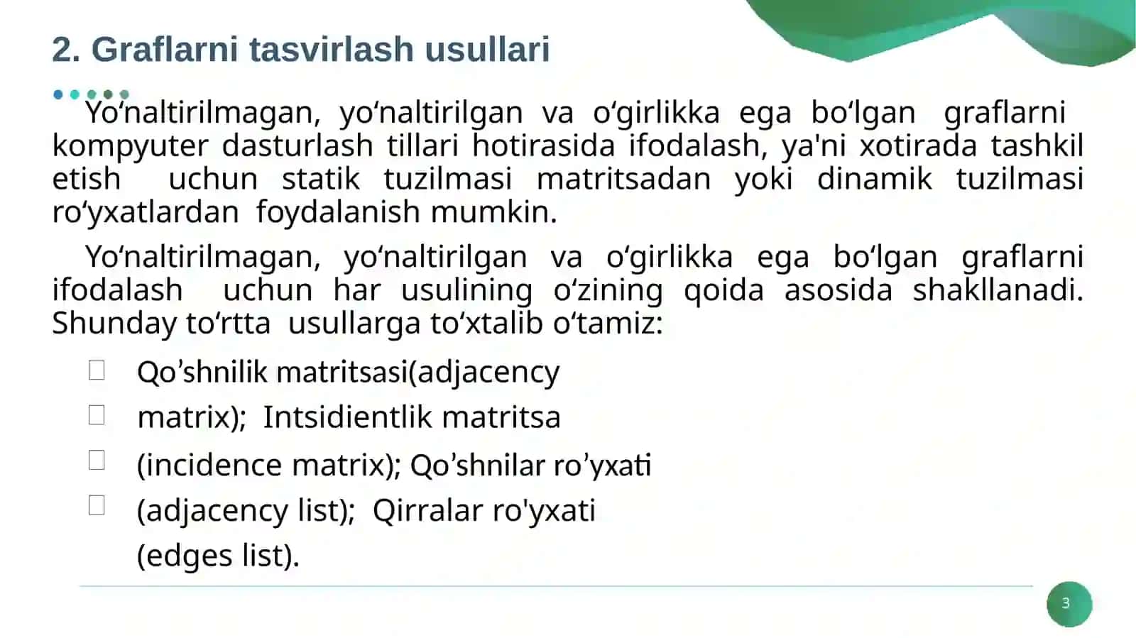 GRAFLAR BILAN ISHLASH ALGORITMLARI 3