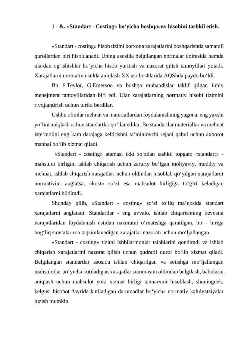 TANNARXNI HISOBLASHNING «STANDART COSTING» USULI 3