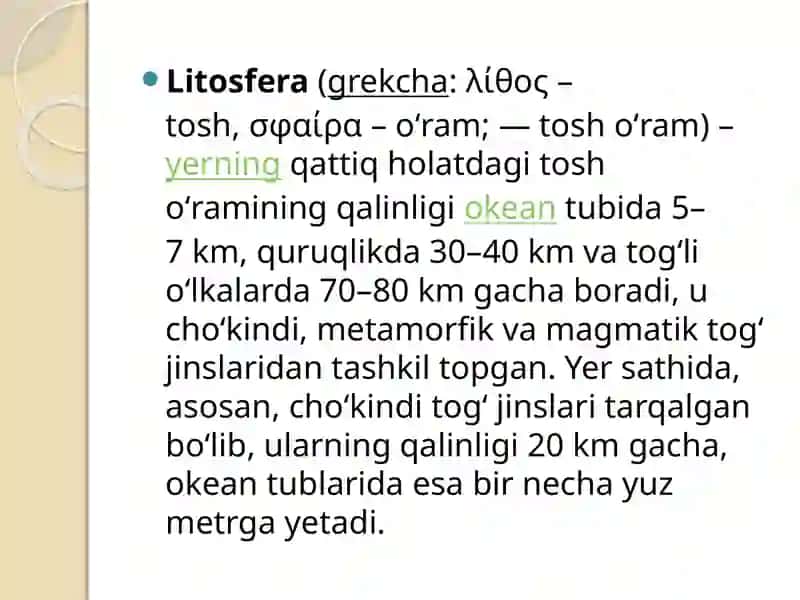 Yerning geografik qobig’i.  Litosfera 3