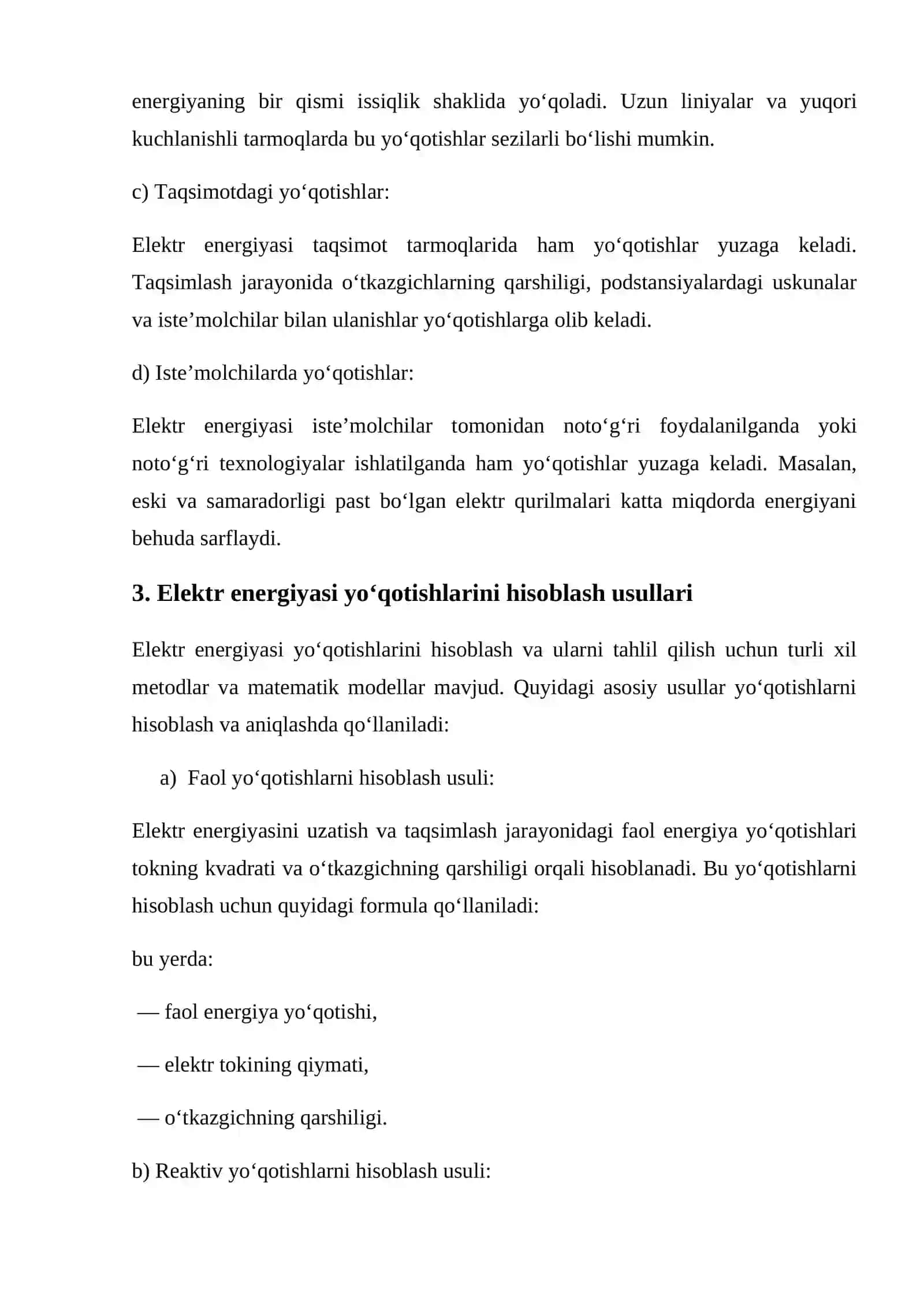 Elektr energiyasi isroflarini strukturasi, hisoblash va tahlili usullari 3