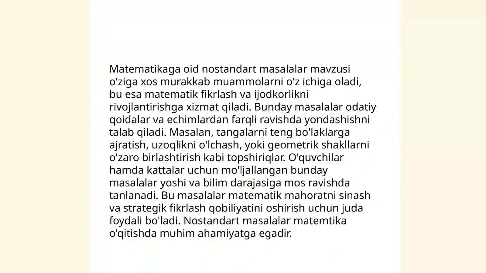 Nostandart testlar tuzish 3
