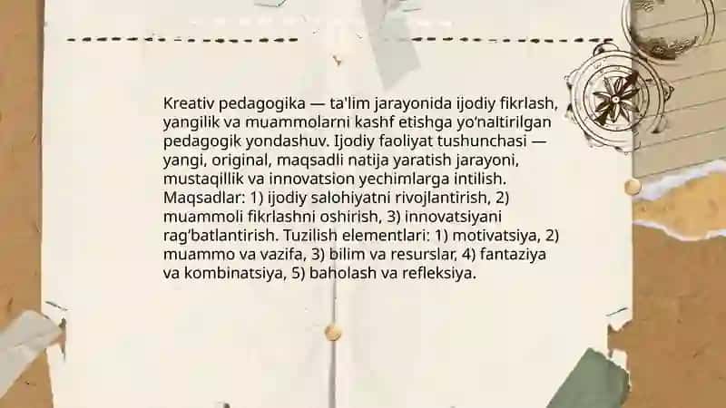 Kreativ pedagogika fanini oʻqitishda oʻquvchilarning ijodiy faoliyati va uning tuzilishi 3