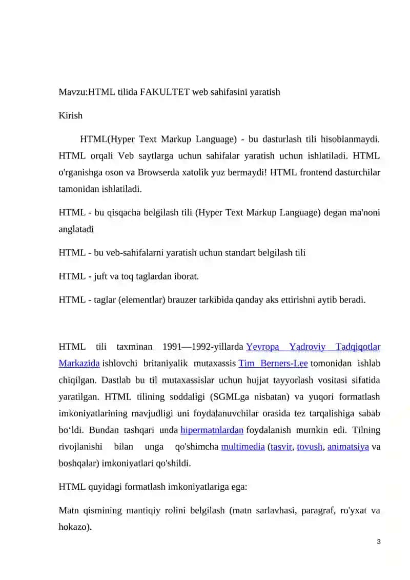 HTML tilida FAKULTET web sahifasini yaratish 3