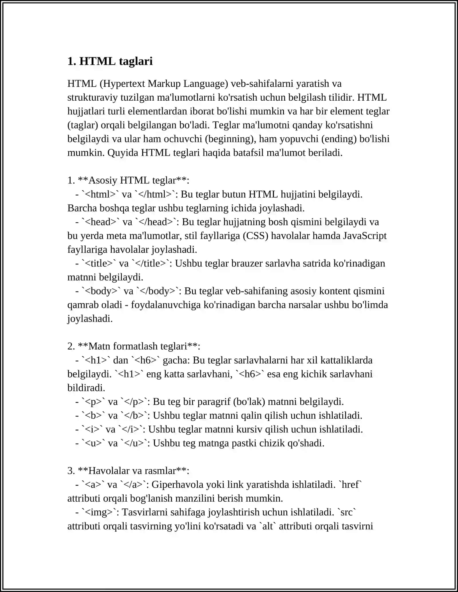 Mavzu: HTML TILIGA KIRISH 3