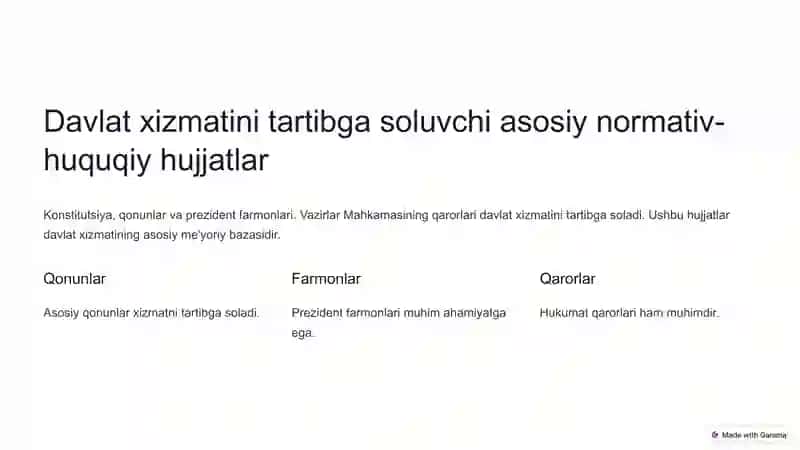 Davlat xizmatining huquqiy asoslari va oʻziga xos xususiyatlari 3