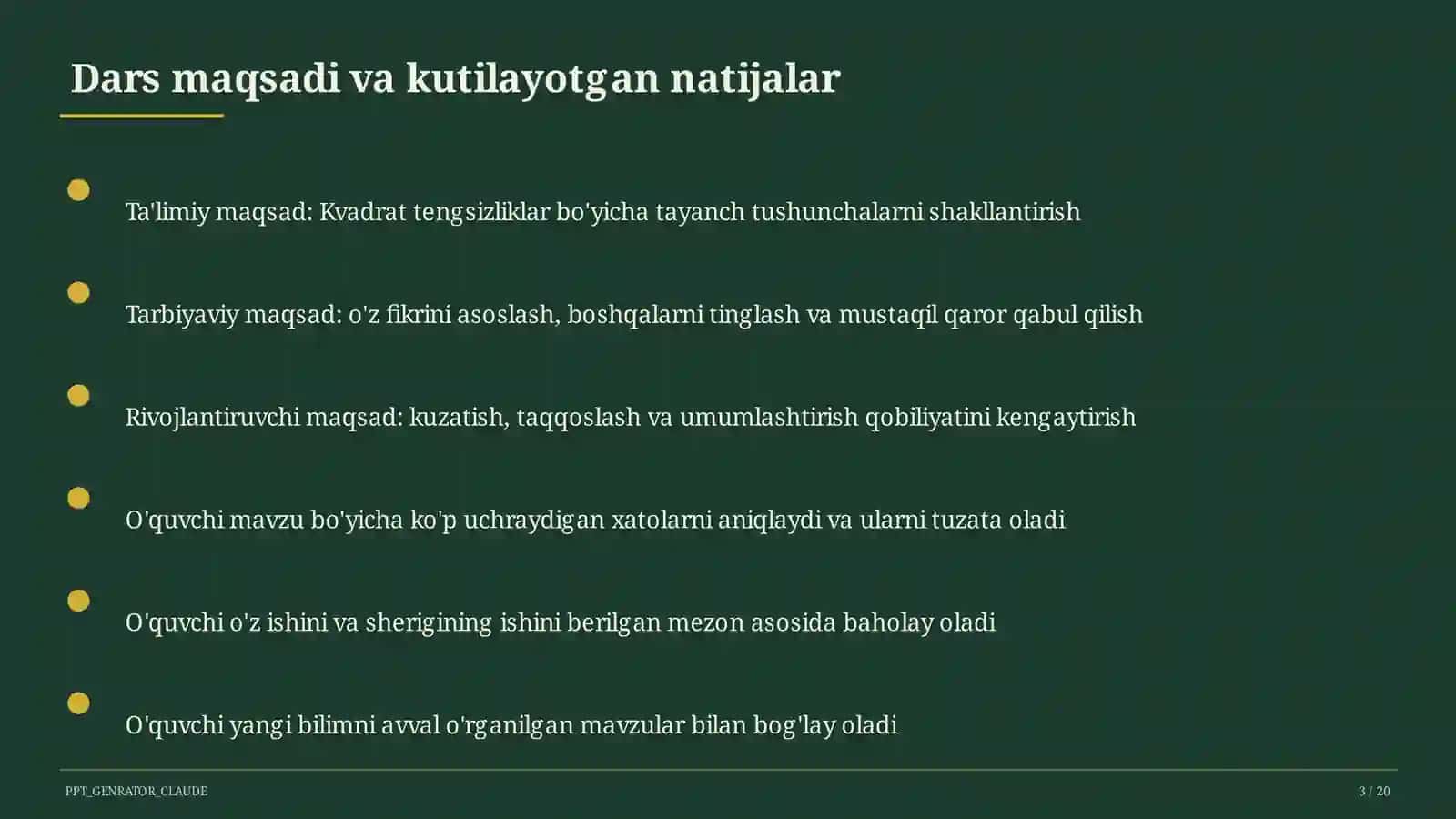 Kvadrat tengsizliklar (9-sinf) 3