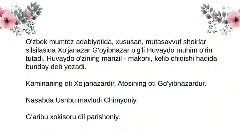 Xòjanazar Huvaydo hayoti 3
