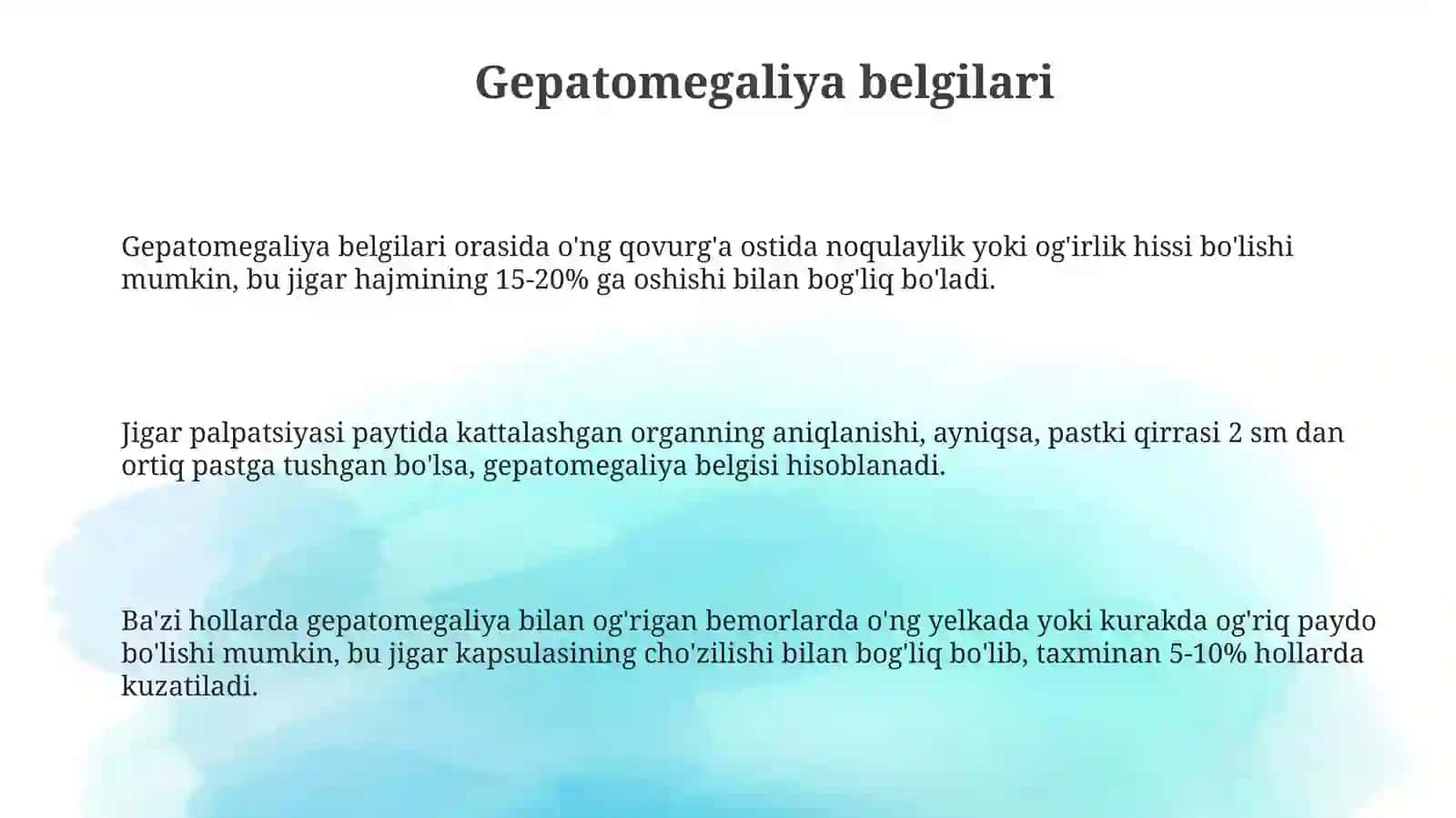 Gepatomegaliya bilan kechuvchi klinik ko'rinishlari 3
