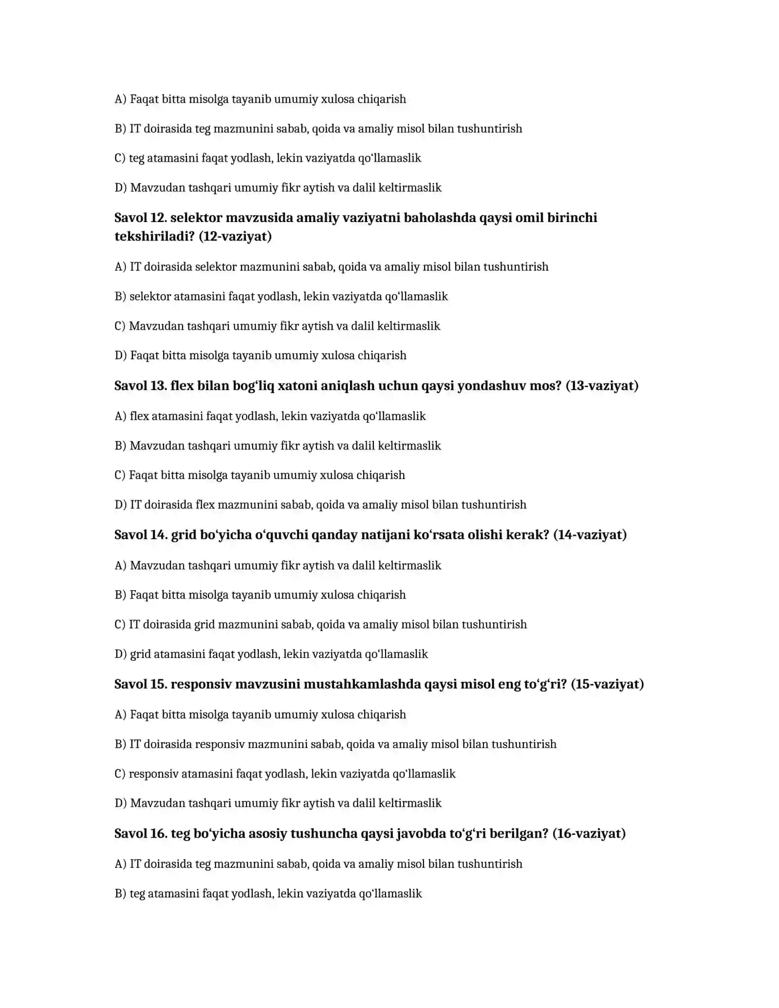 Web dizayn: HTML va CSS — 100 test javoblari bilan 3