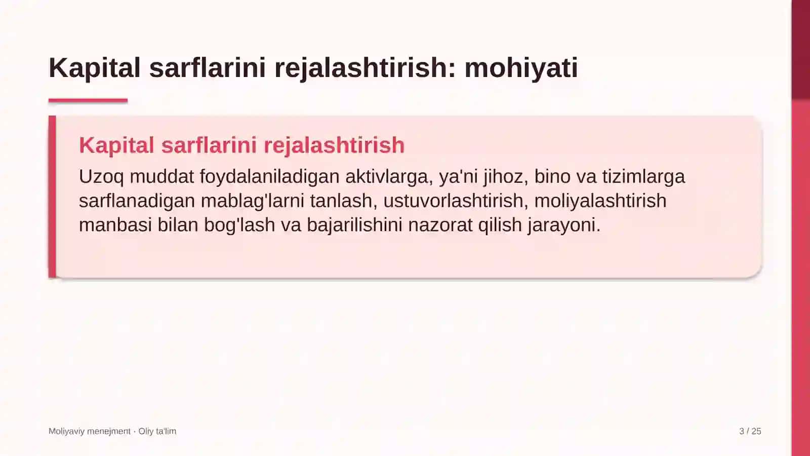 Chegara oldi savdosida kapital sarflarini rejalashtirish 3