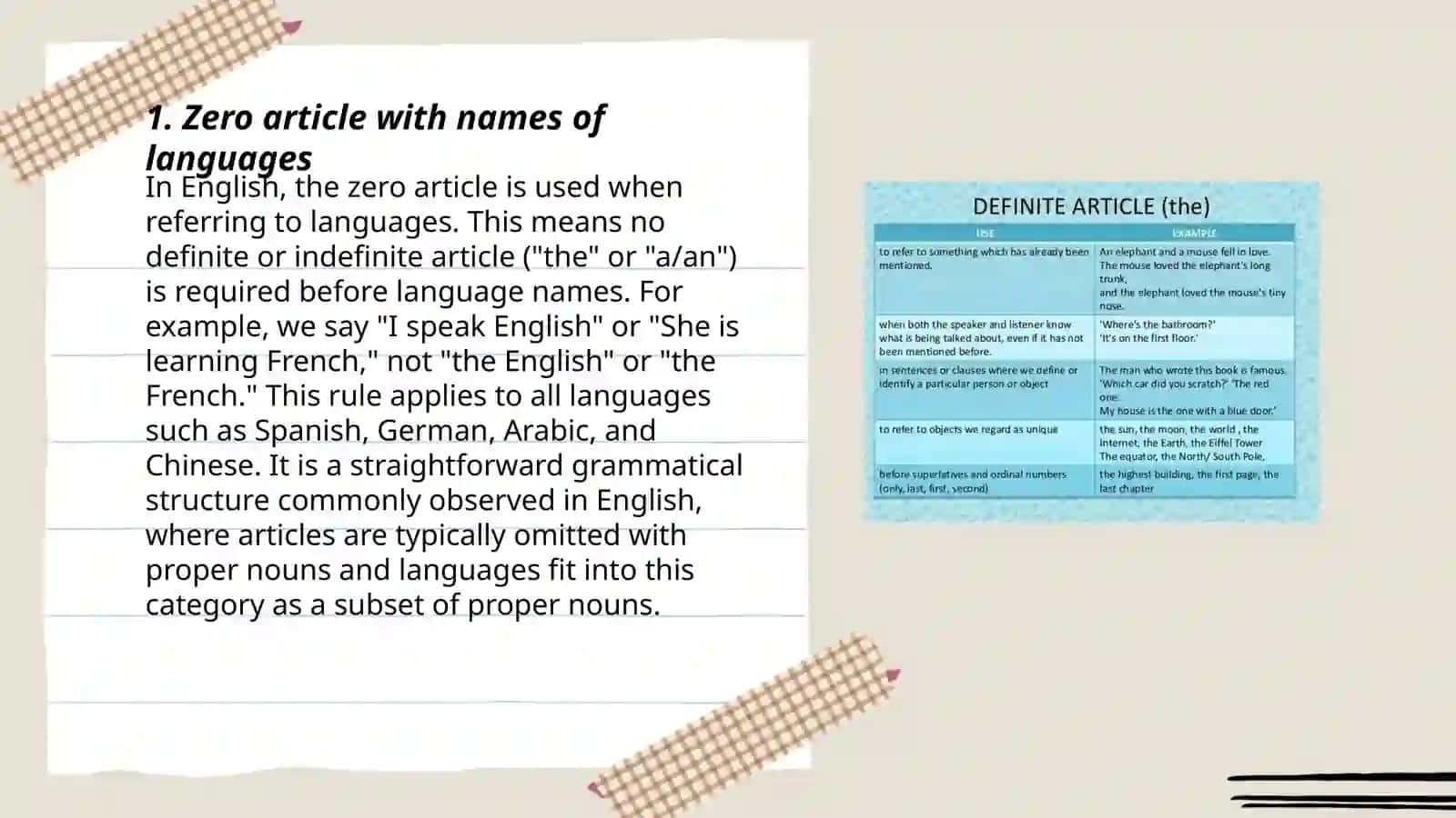 Zero article: study instances where articles are not used 3