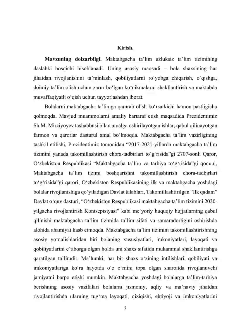 "MAKTABGACHA TA’LIM TARBIYANI TASHKIL ETISH TEXNOLOGIYASI" KURS ISHI 3