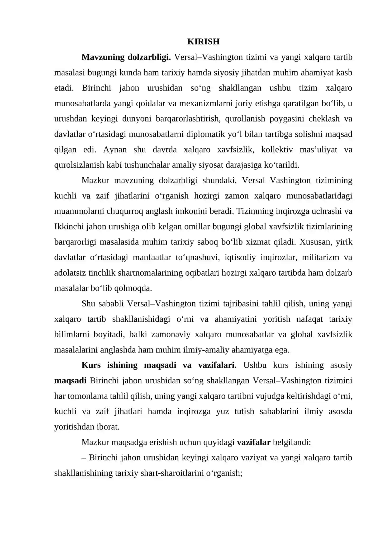 "Versal Vashington tizimi va yangi xalqaro tartib" kurs ishi 3