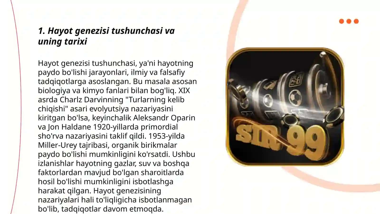 Hayot genezisi muammolari 3
