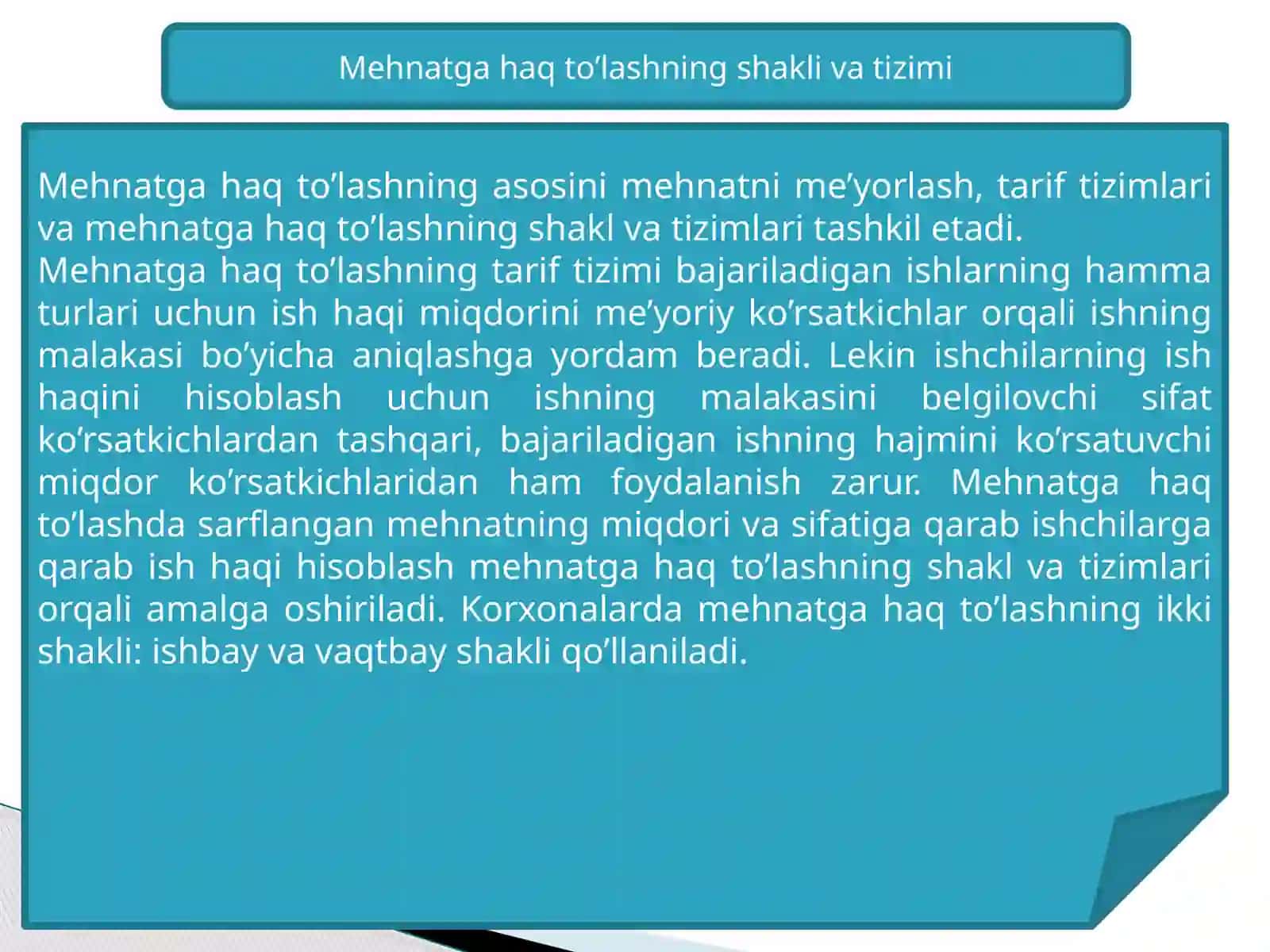 Mehnatga haq to’lashning shakllari va usullari 3