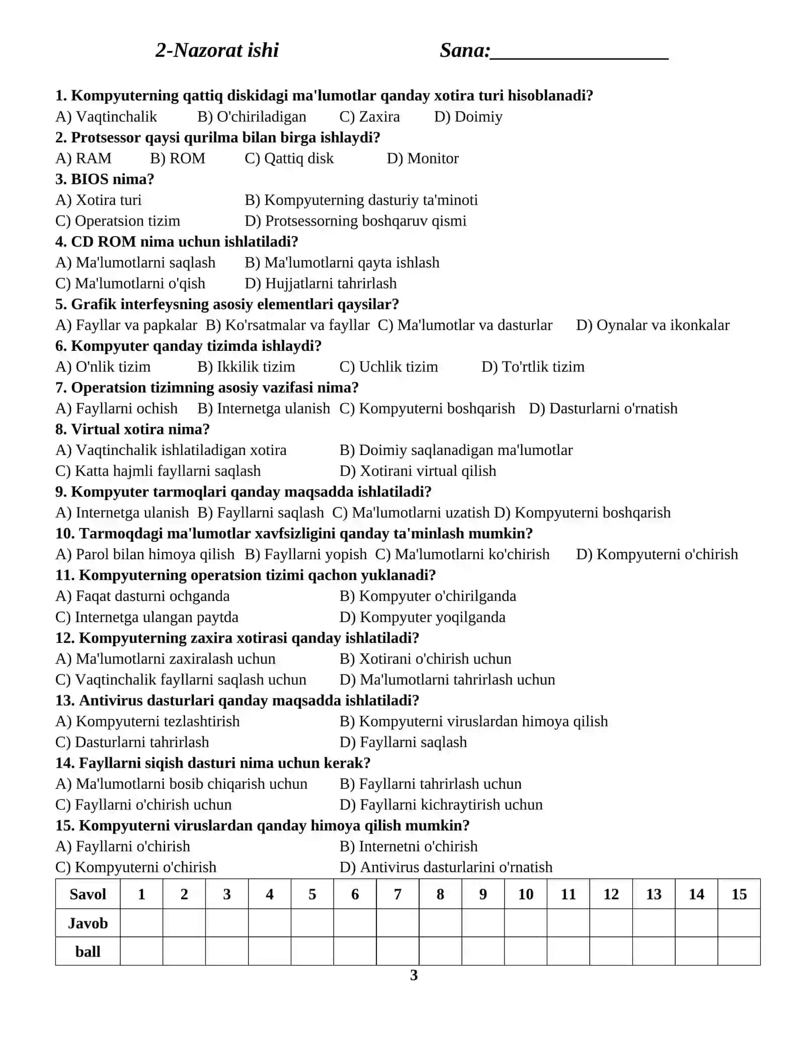 Informatika fanidan 3
