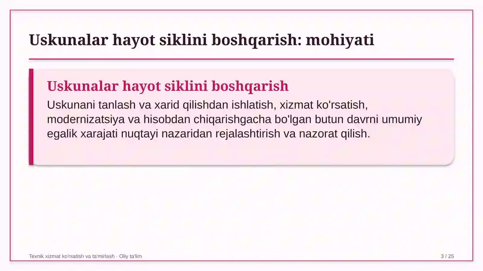 Gul do'konlarida uskunalar hayot siklini boshqarish 3