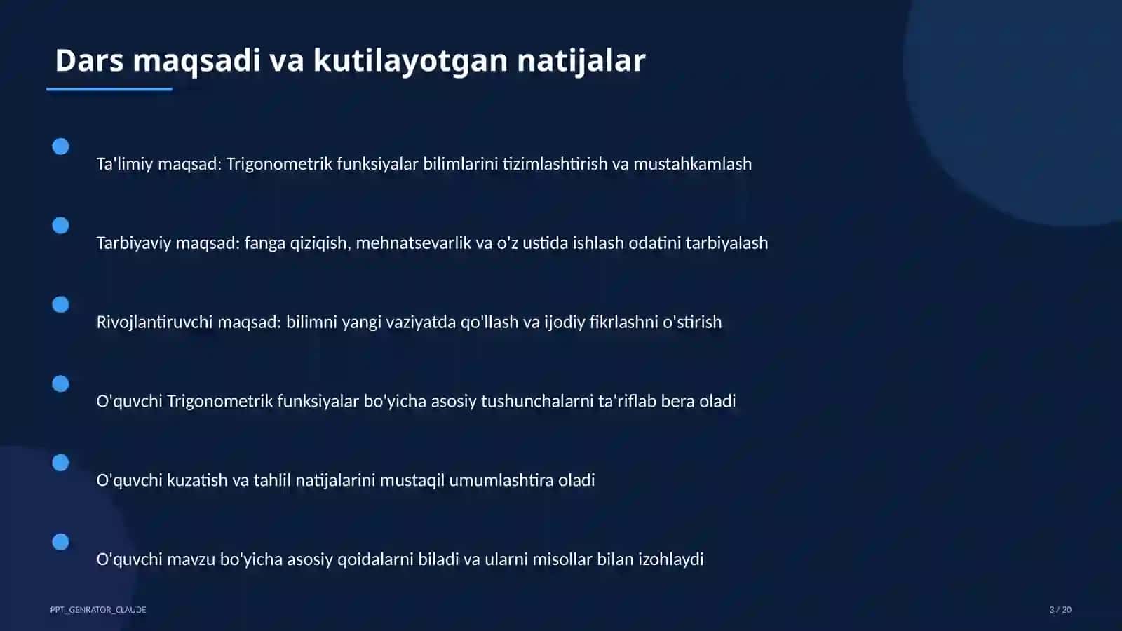 Trigonometrik funksiyalar (10-sinf) 3