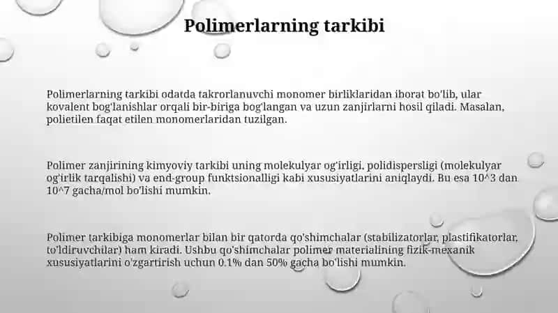 Polimerlarning molekulyar tuzilishi 3