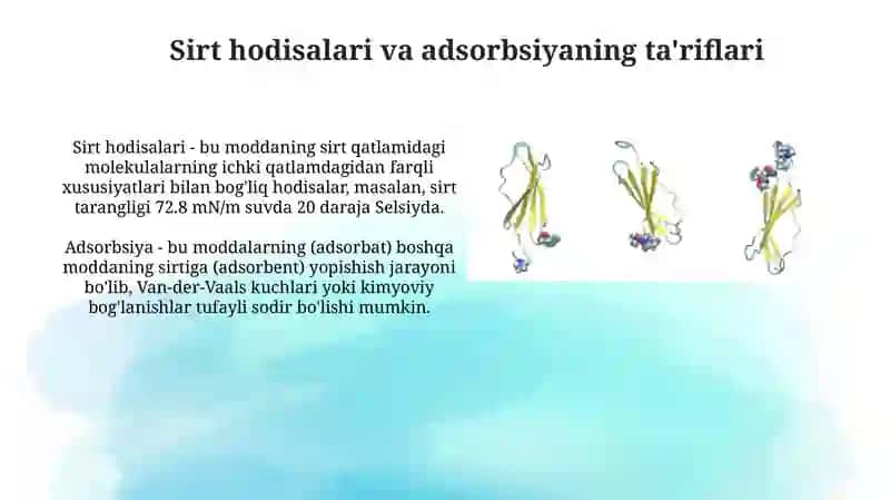 Sirt hodisalari va adsorbsiya 3