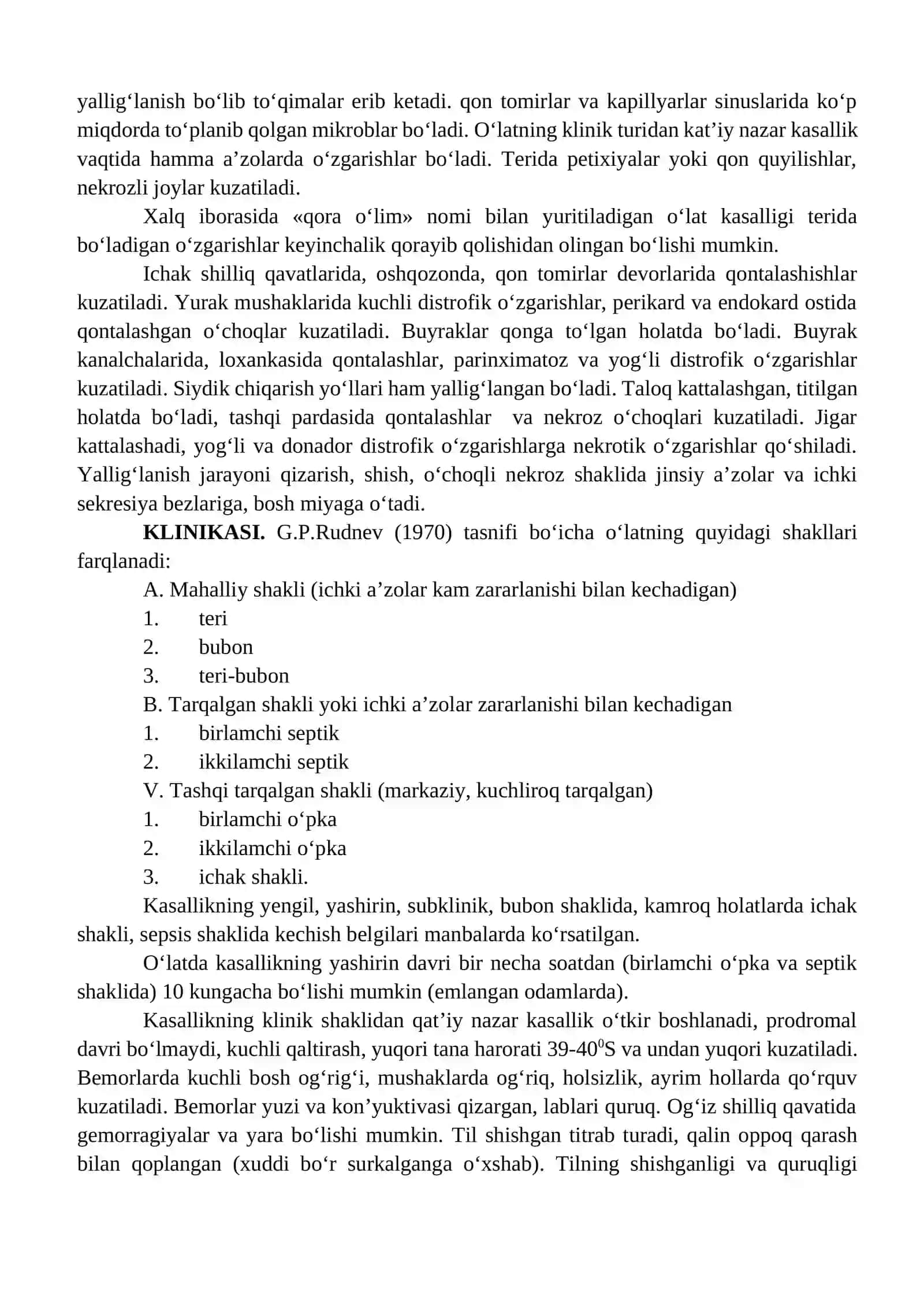 O‘ta xavfli infeksiyalar o‘lat, kuydirgi. O‘lat 3